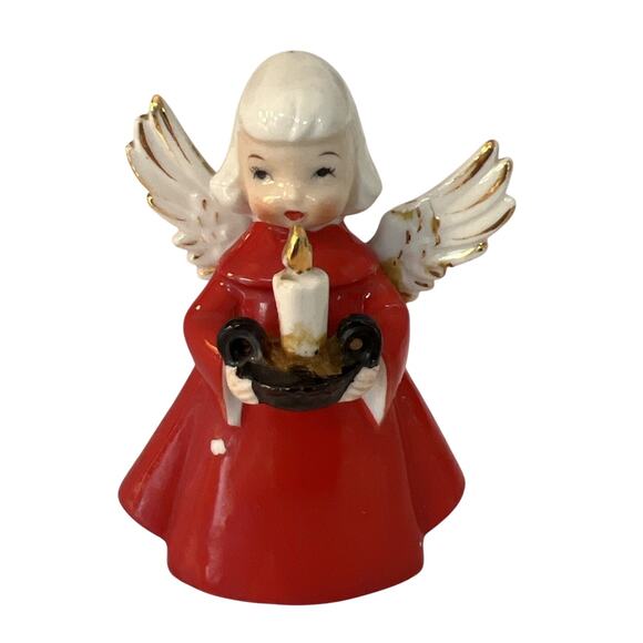 Vintage Nippon Angel Girl Holding Candle Christmas Figurine Red Gold Japan FLAW - Picture 1 of 16